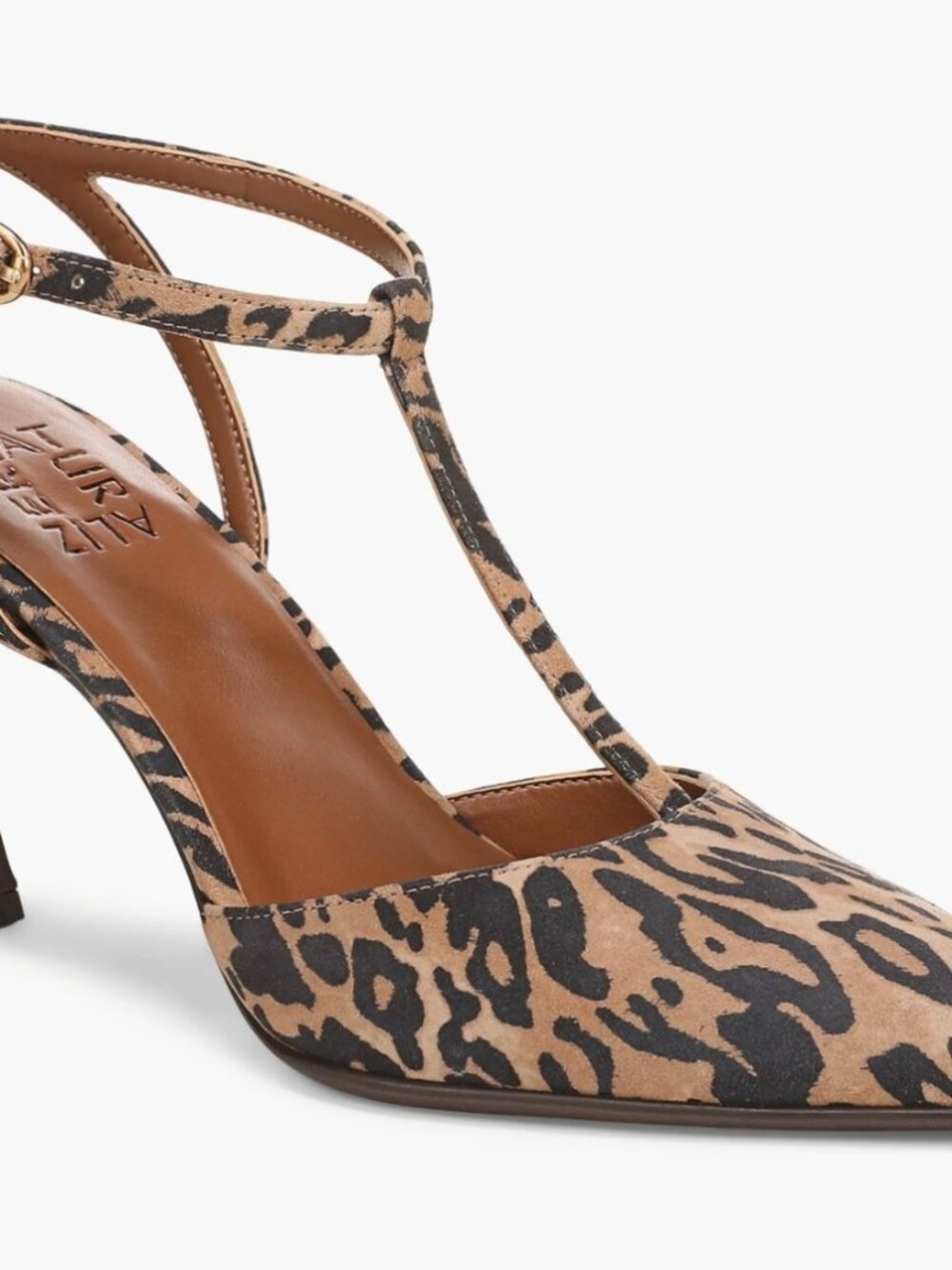 Naturalizer Astrid T-Strap Pointed Toe Pump Animal Print Leather Women's Sizes